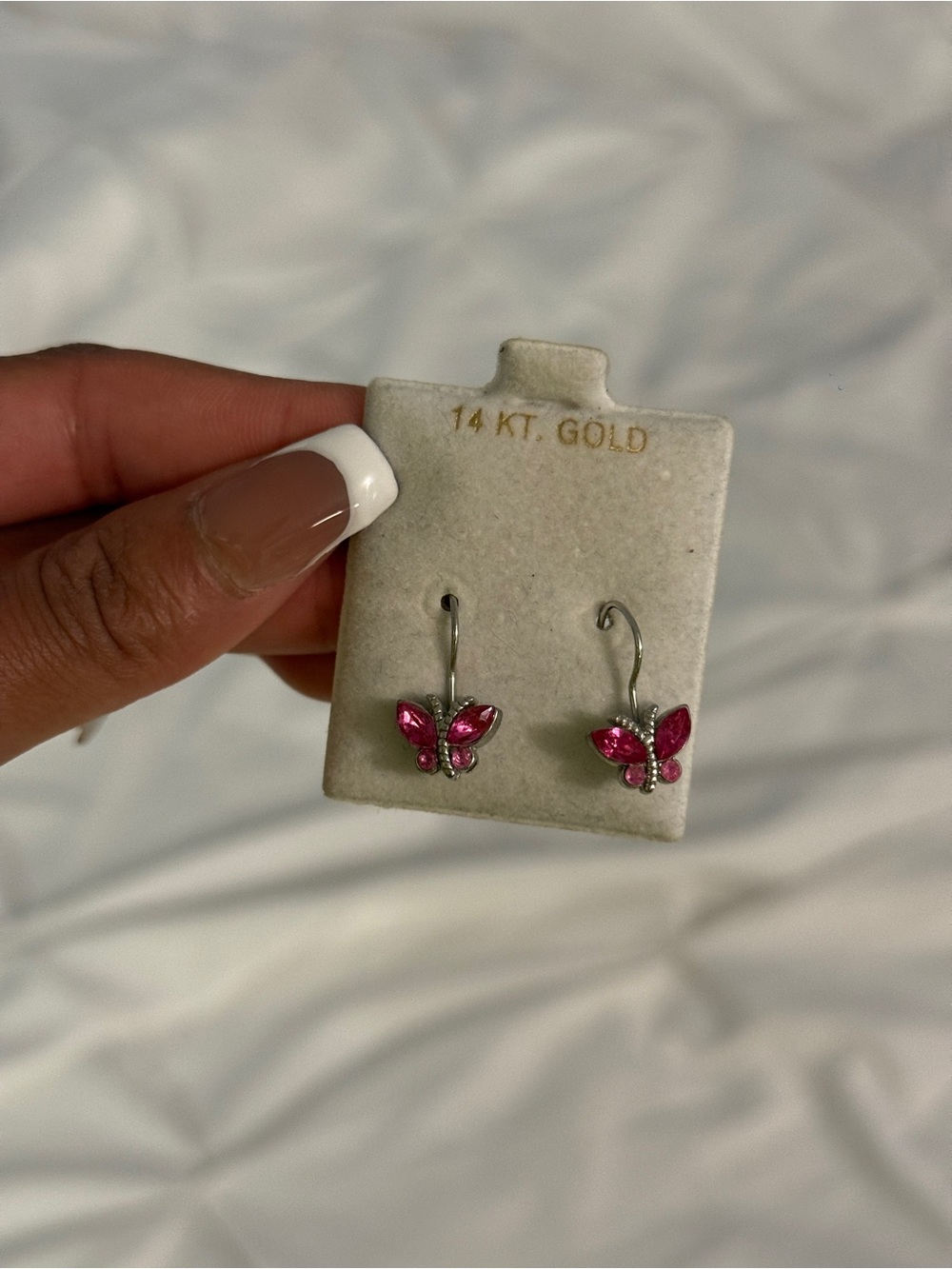 Women’s Silver Pink Butterfly Drop Earrings
